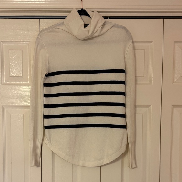 French Connection Sweaters - French Connection Cowl Neck Sweater - Cream and Black Stripes